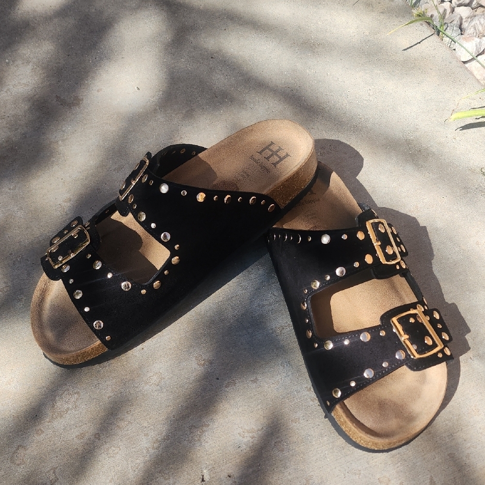 Haute Hippie Black Sandals with Gold Accents - Picture 6 of 9